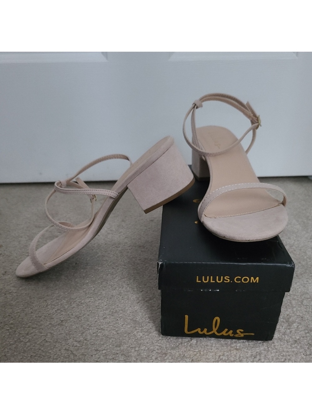 Lulu's Julie Light Nude Suede Strappy Block Heel Sandals